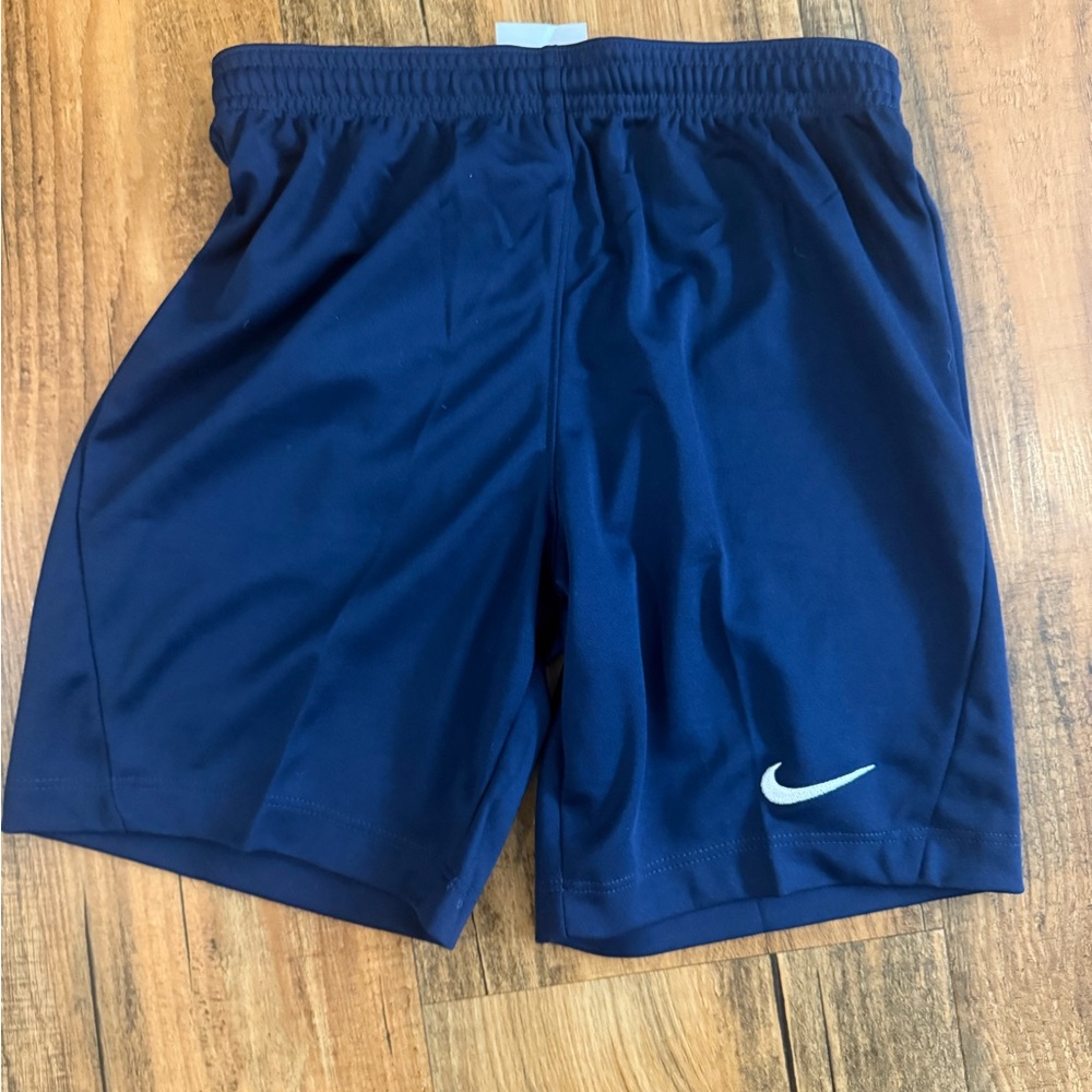 New Nike kids Navy Blue Athletic Shorts with White Swoosh